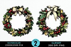 Watercolor Christmas Wreath Artwork Clipart Product Image 1