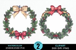 Watercolor Christmas Wreath Exquisite Clipart Product Image 1