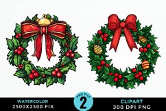 Watercolor Christmas Wreath Artwork Clipart Product Image 1