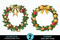 Watercolor Christmas Wreath Artwork Clipart Product Image 1