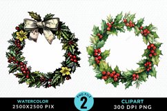 Watercolor Christmas Wreath Artwork Clipart Product Image 1