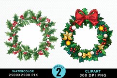 Watercolor Christmas Wreath Artwork Clipart Product Image 1