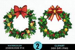 Watercolor Christmas Wreath Artwork Clipart Product Image 1