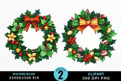 Watercolor Christmas Wreath Artwork Clipart Product Image 1