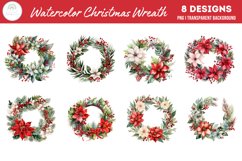 Watercolor Christmas Wreath Clipart PNG Product Image 2