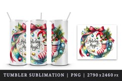 Watercolor Christmas wreath pine branches baubles sock elf quote print 20 oz tumbler skinny mug wrap clipart t-shirt sublimation printable design
