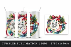 Watercolor Christmas wreath pine branches baubles sock elf quote print 20 oz tumbler skinny mug wrap clipart t-shirt sublimation printable design