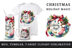 Watercolor Christmas wreath pine branches baubles sock elf quote print 20 oz tumbler skinny mug wrap clipart t-shirt sublimation printable design
