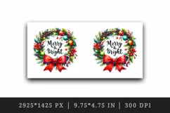 Watercolor Christmas wreath red bow baubles Merry Bright quote print 20 oz tumbler skinny mug wrap clipart t-shirt sublimation printable design