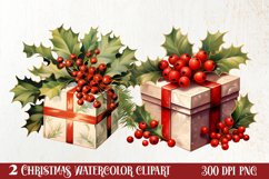 Watercolor Christmas Wreath Sublimation Clipart, Christmas S Product Image 1