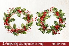 Watercolor Christmas Wreath Sublimation Clipart, Christmas S Product Image 1