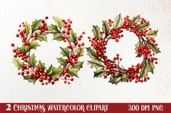 Watercolor Christmas Wreath Sublimation Clipart, Christmas S Product Image 1