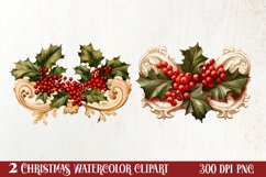 Watercolor Christmas Wreath Sublimation Clipart, Christmas S Product Image 1