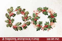 Watercolor Christmas Wreath Sublimation Clipart, Christmas S Product Image 1