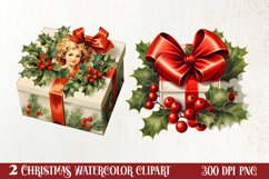 Watercolor Christmas Wreath Sublimation Clipart, Christmas S Product Image 1