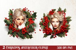 Watercolor Christmas Wreath Sublimation Clipart, Christmas S Product Image 1