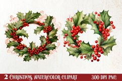 Watercolor Christmas Wreath Sublimation Clipart, Christmas S Product Image 1