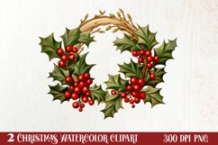 Watercolor Christmas Wreath Sublimation Clipart, Christmas S Product Image 1