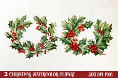 Watercolor Christmas Wreath Sublimation Clipart, Christmas S Product Image 1