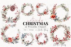 16 Watercolor Christmas Wreath Clipart Product Image 1