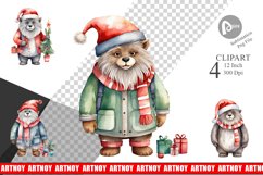 Clipart Watercolor Christmas Yeti Product Image 1