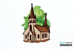 Watercolor Church Sublimation PNG Clipart Product Image 1