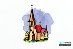 Watercolor Church Sublimation PNG Clipart Product Image 1