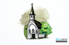 Watercolor Church Sublimation PNG Clipart Product Image 1