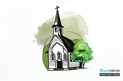 Watercolor Church Sublimation PNG Clipart Product Image 1