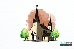 Watercolor Church Sublimation PNG Clipart Product Image 1