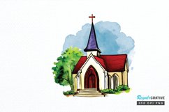 Watercolor Church Sublimation PNG Clipart Product Image 1