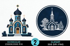 Watercolor Church Exquisite Clipart Product Image 1