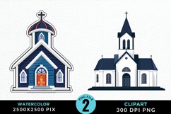 Watercolor Church Exquisite Clipart Product Image 1