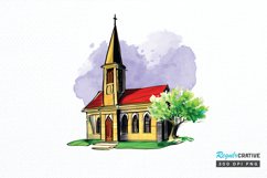 Watercolor Church Sublimation PNG Clipart Product Image 1