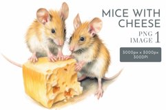 Cute Mice With Cheese 1 PNG | Watercolor Clipart Product Image 1