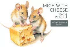 Cute Mice With Cheese 1 PNG | Watercolor Clipart Product Image 1