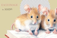 Cute Mice Reading 1 PNG | Watercolor Clipart Product Image 2