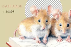 Cute Mice Reading 1 PNG | Watercolor Clipart Product Image 2