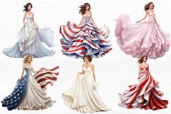 Girl Pearl Prom Dress Flag Watercolor Sublimation Clipart Product Image 5