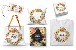 Watercolor fall sunflowers and pumpkins wreath clipart PNG Product Image 2