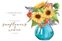 Watercolor Sunflowers bouquet, Flower vase Sublimation PNG Product Image 1