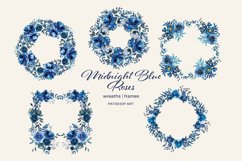 Watercolor Midnight Blue Floral Clipart Set Product Image 7