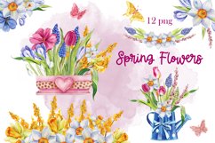 Watercolor Spring flowers, Bouquet flowers Product Image 1