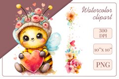 Cute watercolor bee - perfect for your project! This gentle drawing will add playfulness and charm to your design. Use it for creating cards, web design, and much more. #watercolorclipart #bee #drawing
