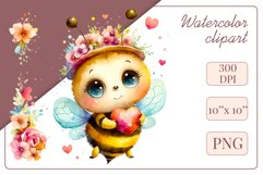 Cute watercolor bee - perfect for your project! This gentle drawing will add playfulness and charm to your design. Use it for creating cards, web design, and much more. #watercolorclipart #bee #drawing