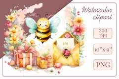 Cute watercolor bee - perfect for your project! This gentle drawing will add playfulness and charm to your design. Use it for creating cards, web design, and much more. #watercolorclipart #bee #drawing
