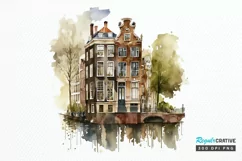 Watercolor Amsterdam Canal House PNG Clipart Product Image 1
