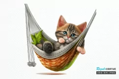 Watercolor Cute Cat in a Hammock PNG Clipart Product Image 1