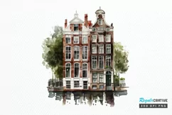 Watercolor Amsterdam Canal House PNG Clipart Product Image 1