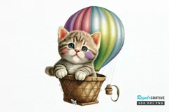 Watercolor Cute Kitten with Air Balloon PNG Clipart Product Image 1